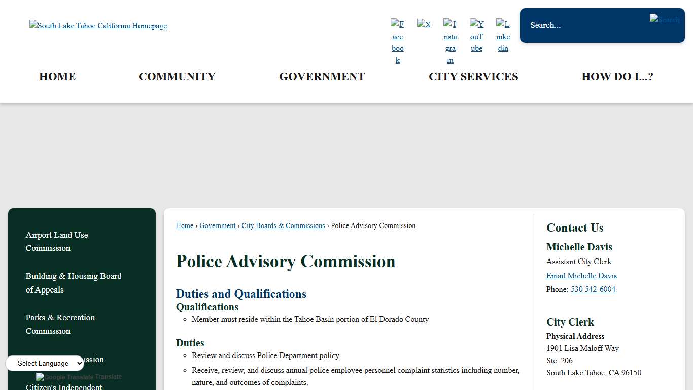Police Advisory Commission South Lake Tahoe, CA - Official Website