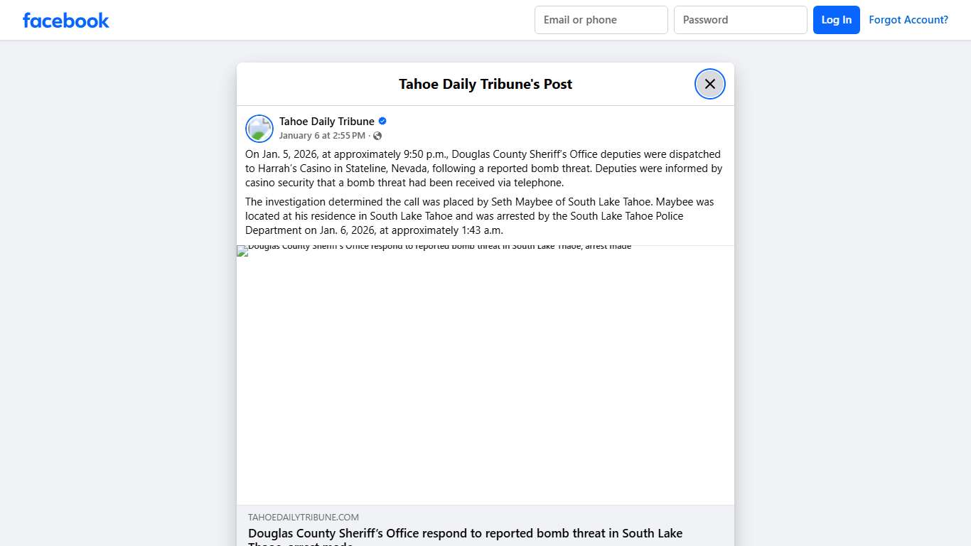 On Jan. 5, 2026, at approximately... - Tahoe Daily Tribune Facebook